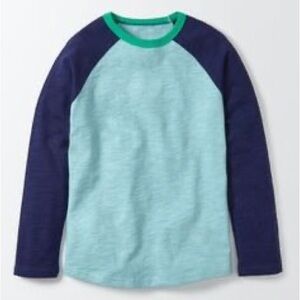 Mini Boden Cotton Slub Long Sleeve Tee - Aqua and Navy